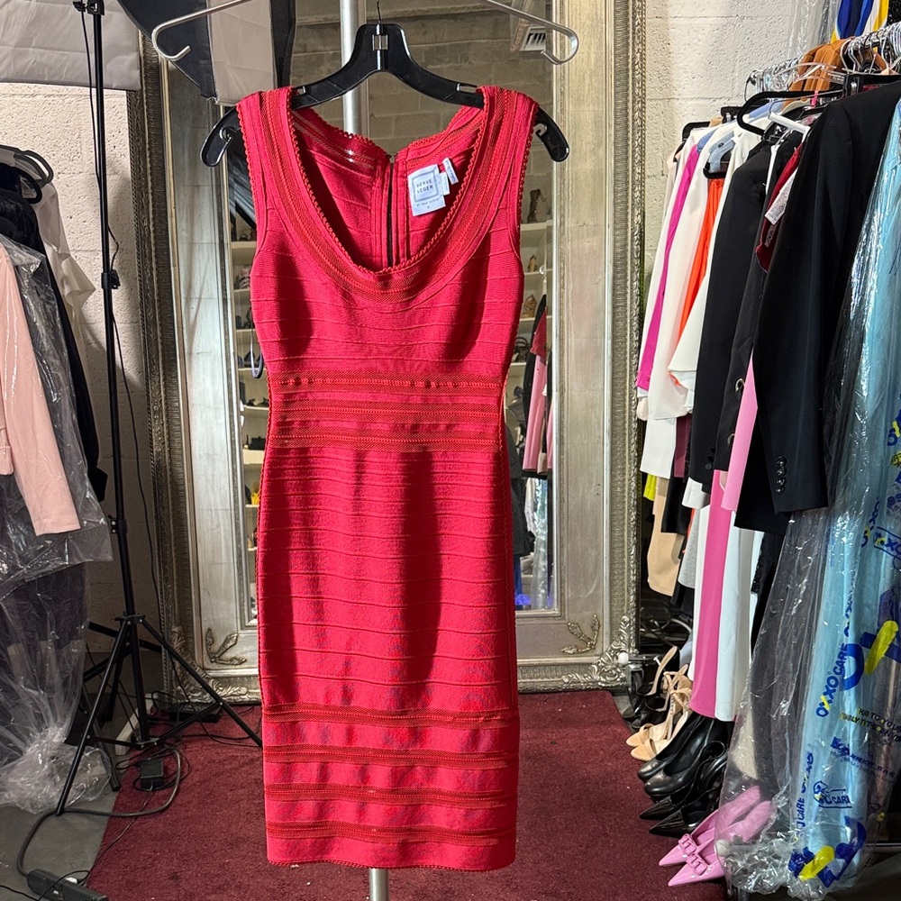 Herve Leger Striking Red Midi Dress